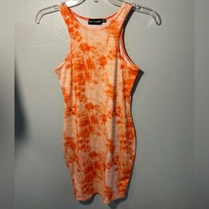PrettyLittleThing Orange Tie-Dye Tank Dress